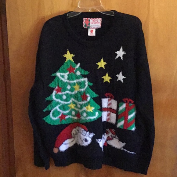 cat christmas tree sweater